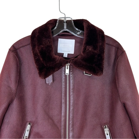 Anthropologie - Women’s ‘Costello’ Moto Sherpa Jacket, Burgundy - Red, Medium - Picture 6 of 15